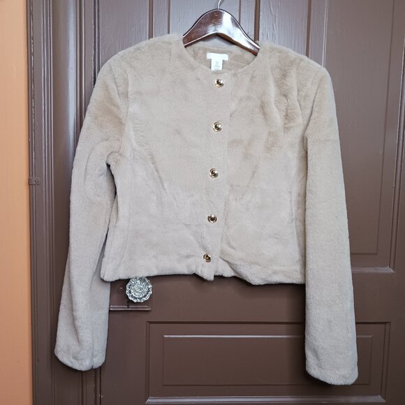 H & M Women's Teddy Cardigan Beige Soft and Fluffy size S - Picture 1 of 10